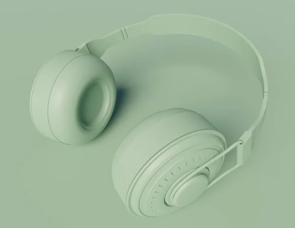 Close Green Headphone Bluetooth Modern Concept Scene Rendering Technology Wallpaper — Stock Photo, Image