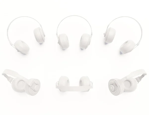 White Headphone Blutooth Set Scene Rendering Technology Wallpaper Background — Stock Photo, Image