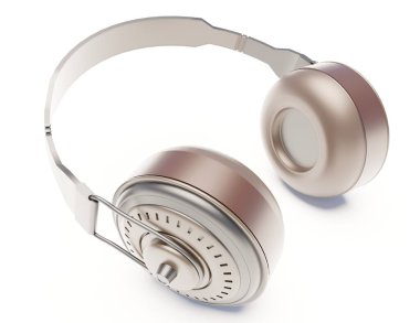 Beyaz bir sahnede kulaklık renklerini kapat. 3 boyutlu duvar kağıdı oluşturma teknolojisi arkaplanı