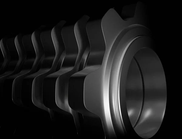Μηχανική Μεταλλική Cogwheel Έννοια Σκοτεινή Σκηνή Απόδοση Αφηρημένη Ταπετσαρία Φόντο — Φωτογραφία Αρχείου