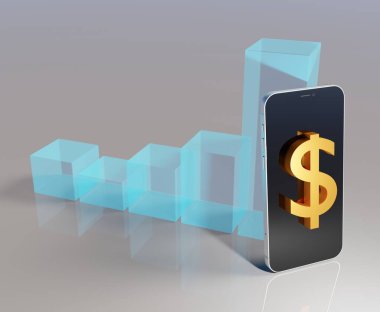 Şeffaf mavi renk çubuğu grafik konseptine sahip akıllı telefon sahne 3 boyutlu duvar kağıdı oluşturma arka planı