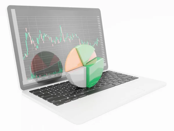 Farben Tortendiagramm Auf Einem Laptop Auf Einer Weißen Szene Rendering — Stockfoto