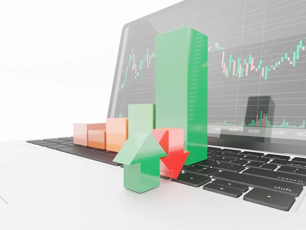 Närbild Glänsande Färger Stapeldiagram Bärbar Konceptscen Rendering Företag Tapet Bakgrunder — Stockfoto