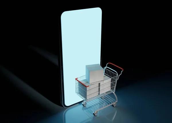 Kundvagn Med Shopping Smartphone Affärsidé Render Teknik Tapet Bakgrunder — Stockfoto