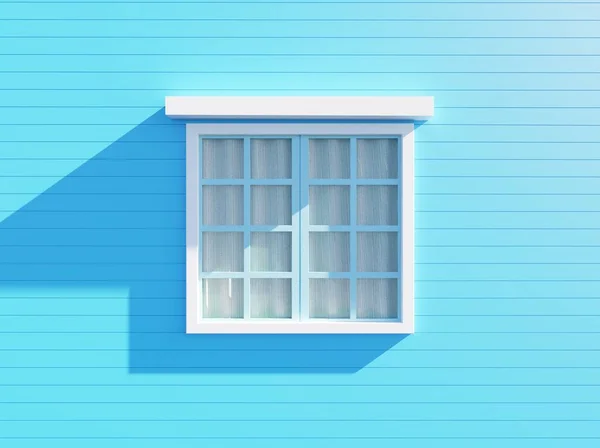 Rendre Fenêtre Maison Blanche Avec Une Architecture Murale Bleue Décor — Photo