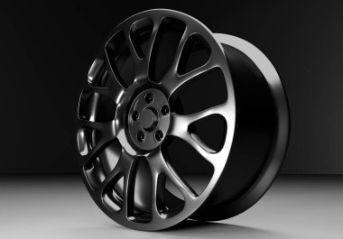 Karanlık sahnede Rim tekerlek araba aksesuarları 3D nakliye için duvar kağıdı arka planlarını oluşturur