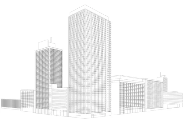 Edificio residencial de estructura alámbrica — Archivo Imágenes Vectoriales