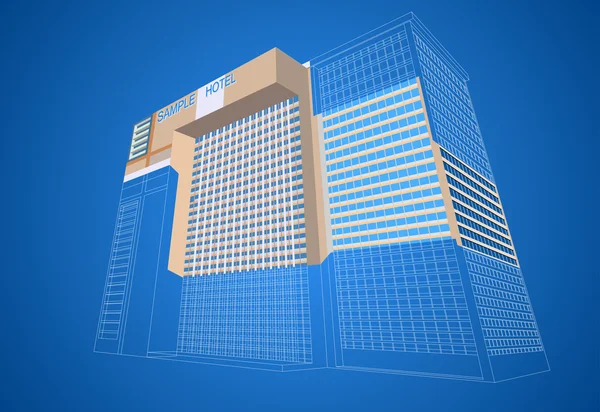 Budova hotelu plaza drátový model — Stockový vektor