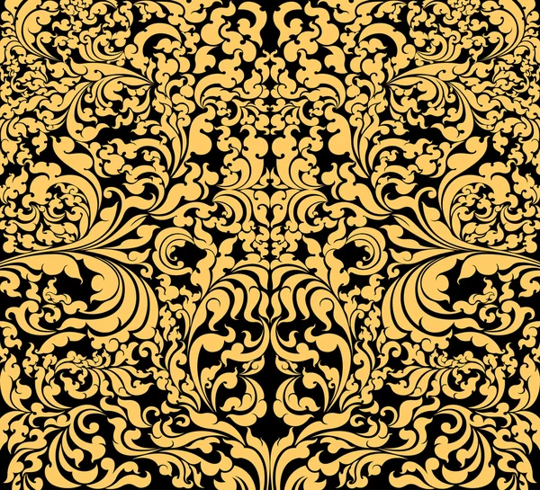 Patrón de arte floral dorado sobre un negro — Vector de stock