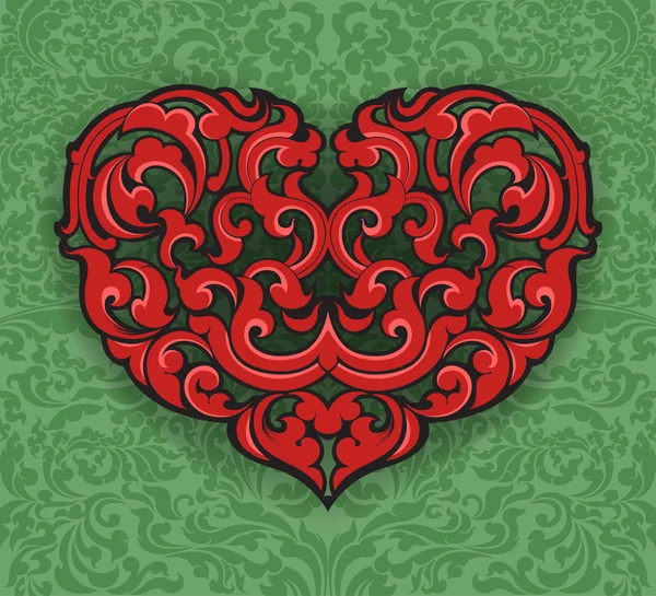 Forma del corazón en un patrón verde — Vector de stock