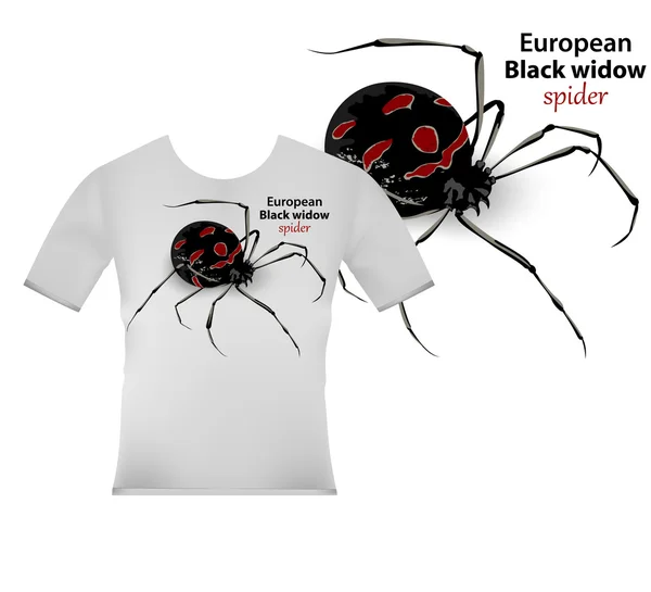 T-Shirt Design mit schwarzer Witwe Spinne — Stockvektor