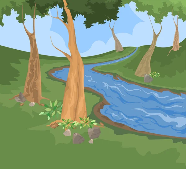 Milieu en rivier creek vector natuur achtergrond — Stockvector