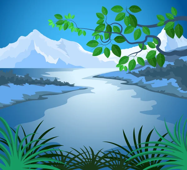 Lago escena, vector naturaleza paisaje fondo — Archivo Imágenes Vectoriales