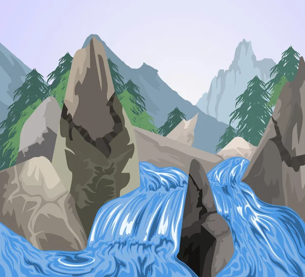 Hermosa cascada escena naturaleza fondo — Vector de stock