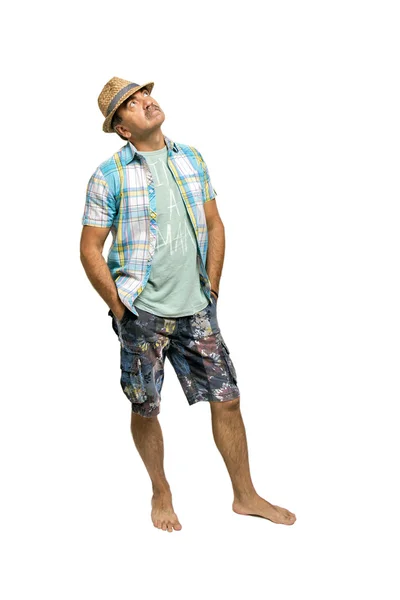 The man of middle age in shorts and a plaid shirt to the utmost — Stock Photo, Image