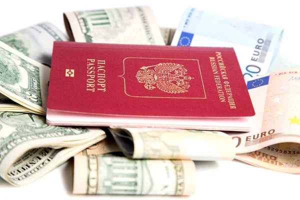 Paszport rosyjski i waluty — Zdjęcie stockowe