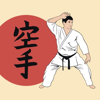 Hiyeroglif karate ve karate gösteren adam.