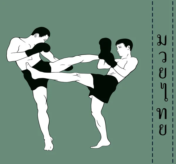 Illustration, men demonstrate Myai Thai. — Stock Vector