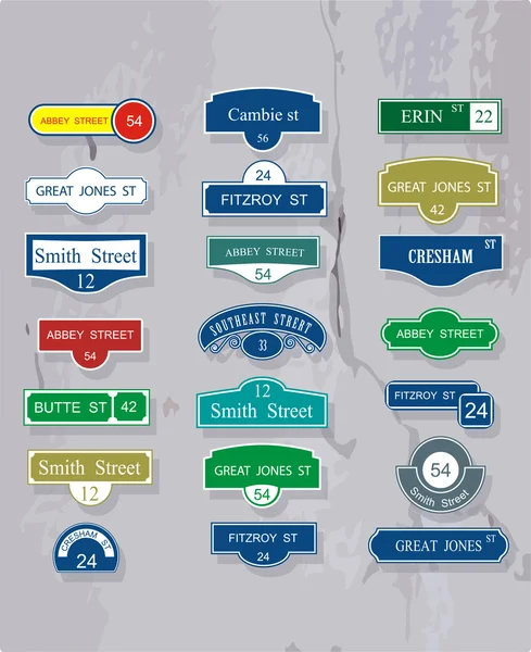 Set of tables for the names and numeration of streets Stock Vector