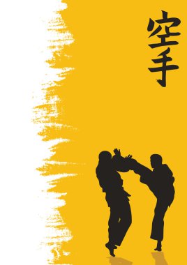 Hiyeroglif karate ve karate gösteren erkeklerin. 