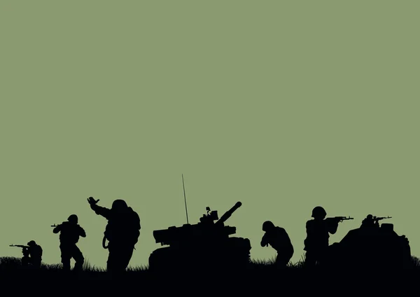 Ilustracja, żołnierzy do ataku i helikoptery. — Wektor stockowy