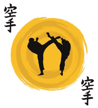 Hiyeroglif karate ve karate gösteren erkeklerin. 