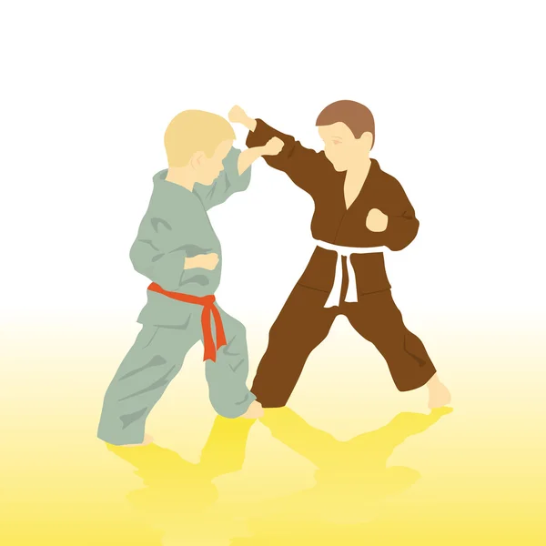 Due ragazzi sono impegnati nel karate . — Vettoriale Stock
