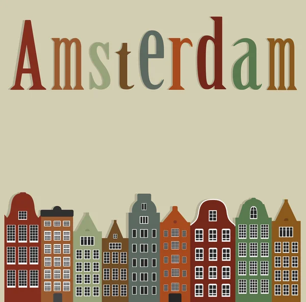 Old colourful houses of the city of Amsterdam. — Stock Vector