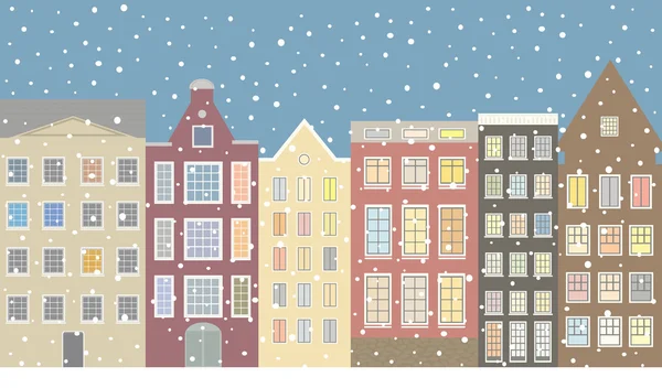 Straße, Häuser der Altstadt und Schnee. — Stockvektor