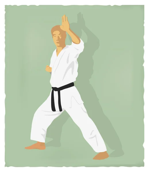 Eski bir resim içinde karate yapan erkek. — Stok Vektör