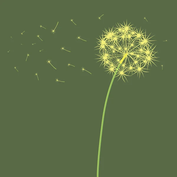 The dandelion which is blown a wind on a light green background. — Stock Vector