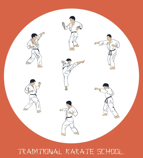 Ilustración, hombres dedicados al karate . — Archivo Imágenes Vectoriales