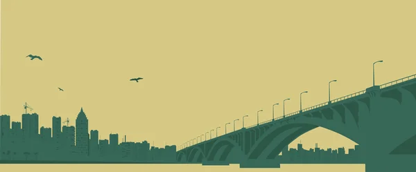 Περίγραμμα της μεγαλούπολης και τη γέφυρα μέσα από το ποτάμι, ένα δεινό — Διανυσματικό Αρχείο