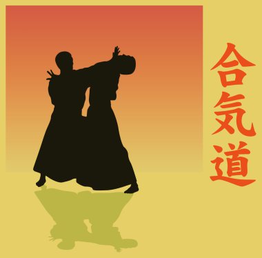 Çizimde, iki adam Aikido göster..  