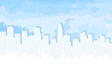 İllüstrasyon, şehir kontur mavi gökyüzü.