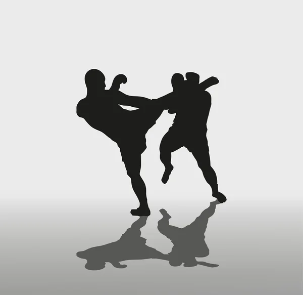 Dos hombres están involucrados en combates individuales en un backg blanco y negro — Vector de stock