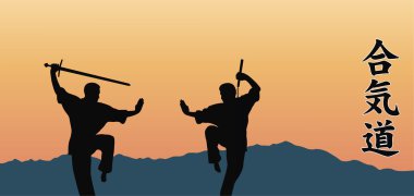 Hiyeroglif Aikido ve iki işgal adam. 