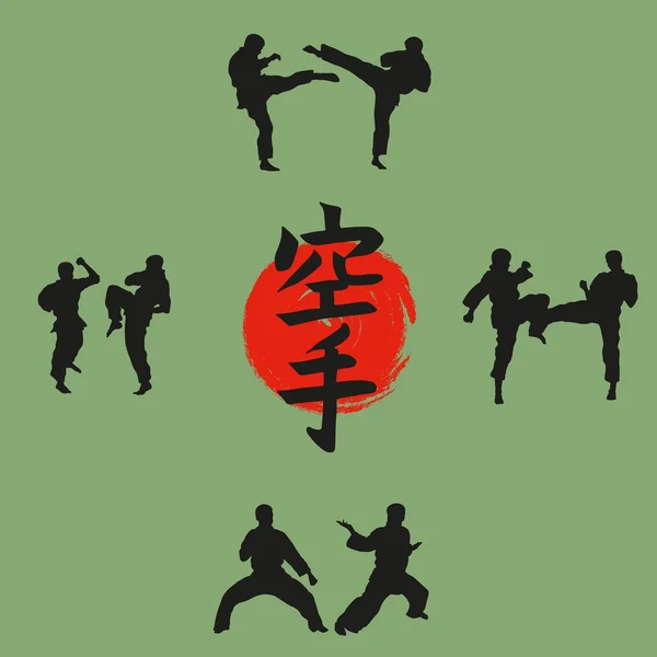 Ilustración, el grupo de hombres demuestra karate . — Vector de stock