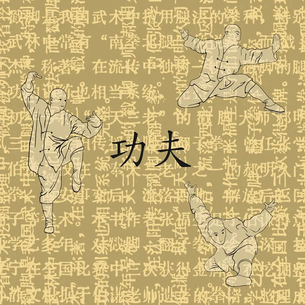 Illustration, trois hommes sont occupés avec un kung-fu . — Image vectorielle