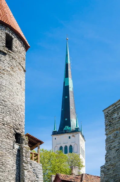 Visa hustak och kyrkliga spiers av gamla stan i Tallinn — Stockfoto