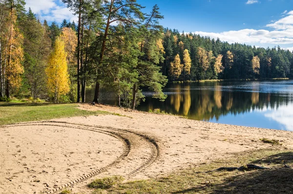 Hermoso paisaje otoñal con lago forestal — Foto de Stock