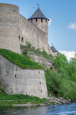  Narva Nehri üzerinde Ivangorod kale. Sınır mesaj