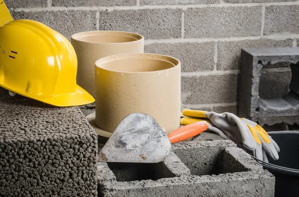 Construction of modular ceramic chimney in the house — Stock Photo, Image