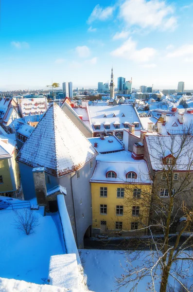 View over the rooftops of old Tallinn frosty morning — Stock Photo, Image