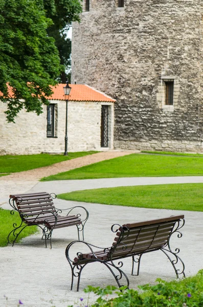 Bancada graciosa em um parque em Tallinn, close-up — Fotografia de Stock