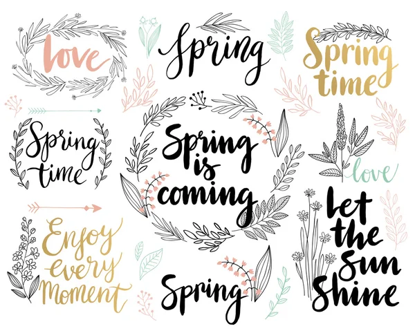 Conjunto de letras de primavera - dibujado a mano — Vector de stock