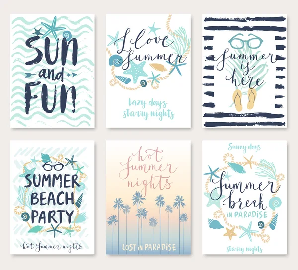 Zomer hand getrokken calligraphyc kaartenset. — Stockvector