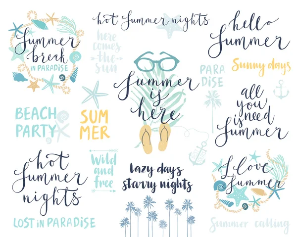 Summer Lettering Design Set - desenhado à mão — Vetor de Stock