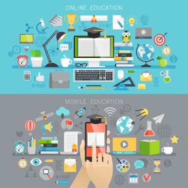 Online Eğitim ve hareket eden kurslar kavramları.