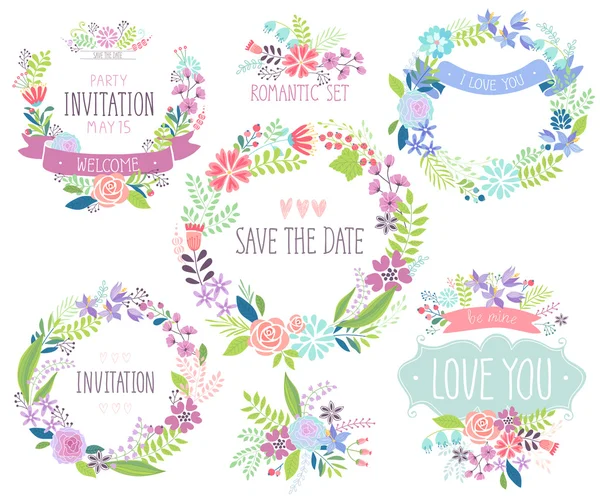 Set de cartes florales dessinées à la main . — Image vectorielle